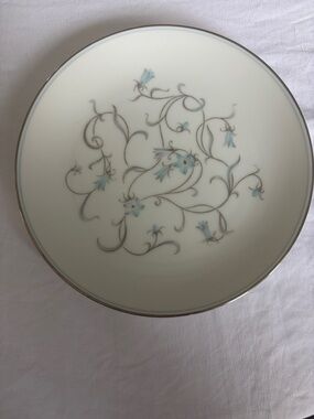 Noritake Alicia Pattern Side Plate with Blue Floral Scroll Design and Silver Rim